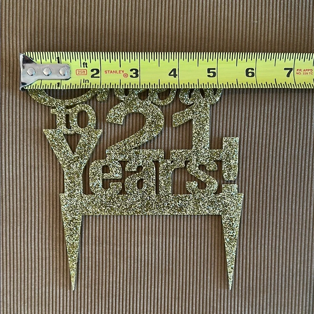 Gold Glitter 'Cheers to 21 Years!' Cake Topper